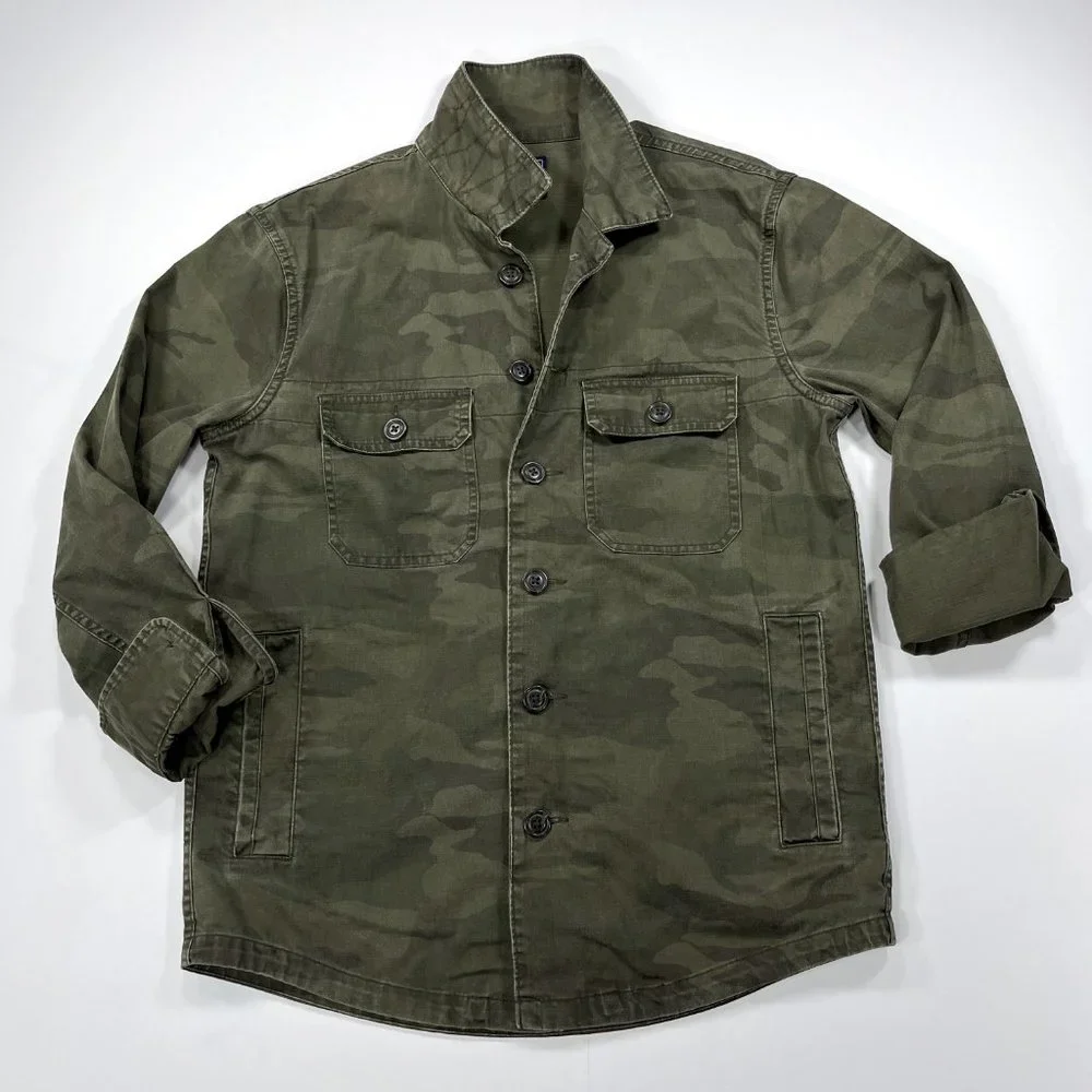 A&F Men's XS Military Shirt Jacket Army Green Camo Button Down Cotton Shacket - Picture 8 of 16